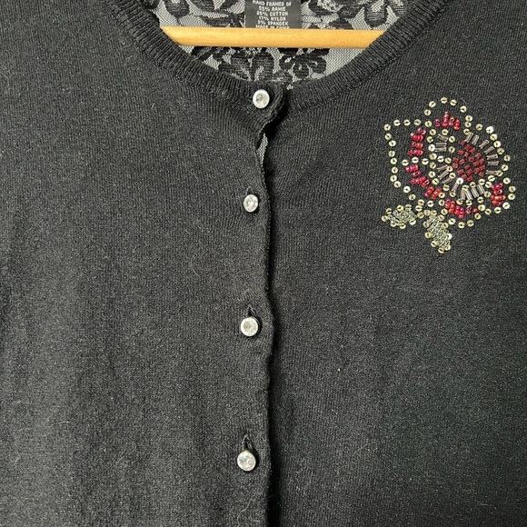 Vintage Sun Moon Star Black Lace Back Button Down Cardigan Sweater - SMALL - Picture 10 of 11